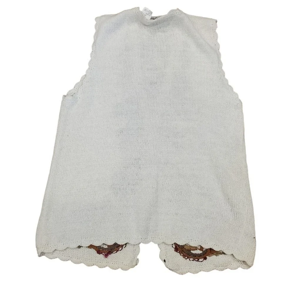 Vintage 90s Cream Sweater Vest Embroidered Paisley‎ Burgandy Sz S/M
